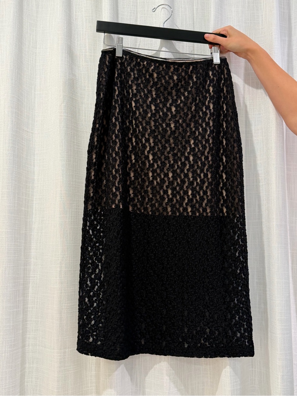 Vince Black Lace Overlay Midi Skirt